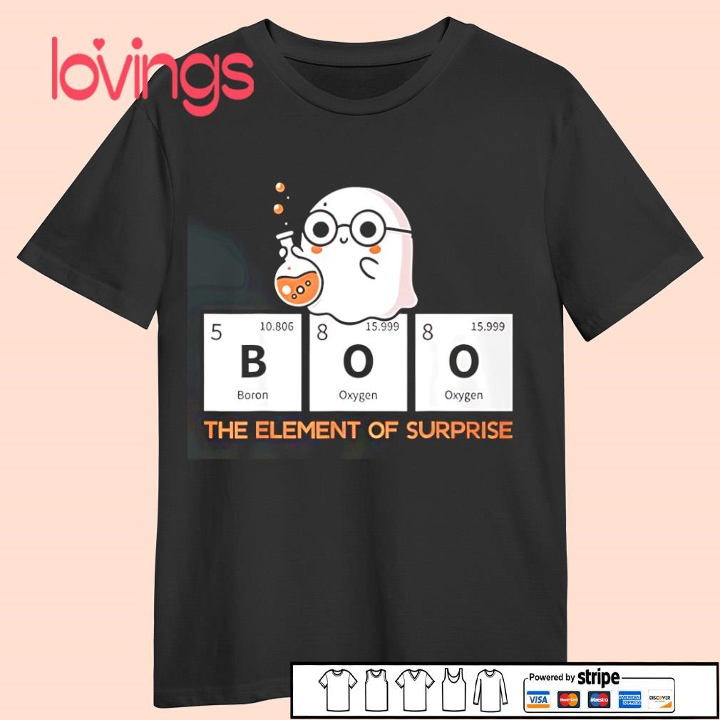 Boo the element of surprise chemist Halloween shirt, merch, gear \u0026 apparel, image size:1010x1010