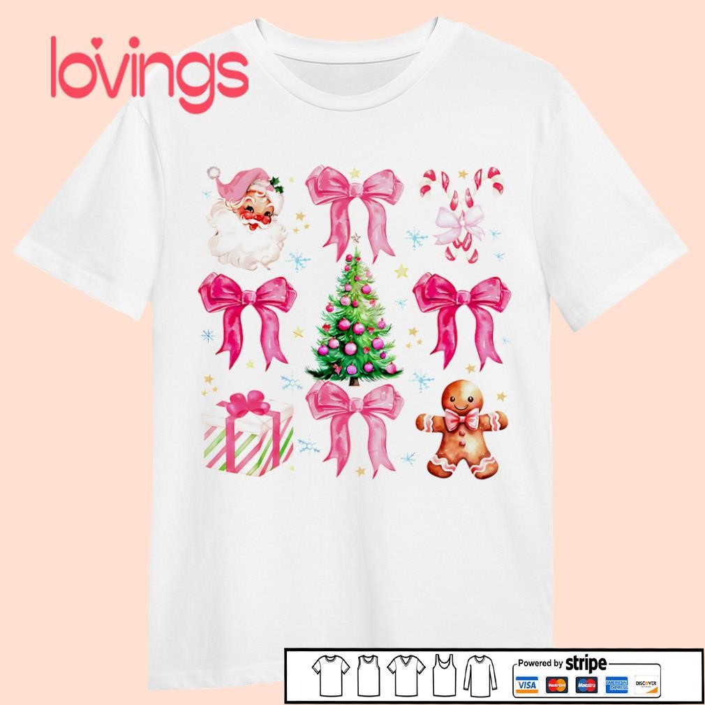 Pink Coquette Christmas tree Santa Claus shirt, merch, gear apparel