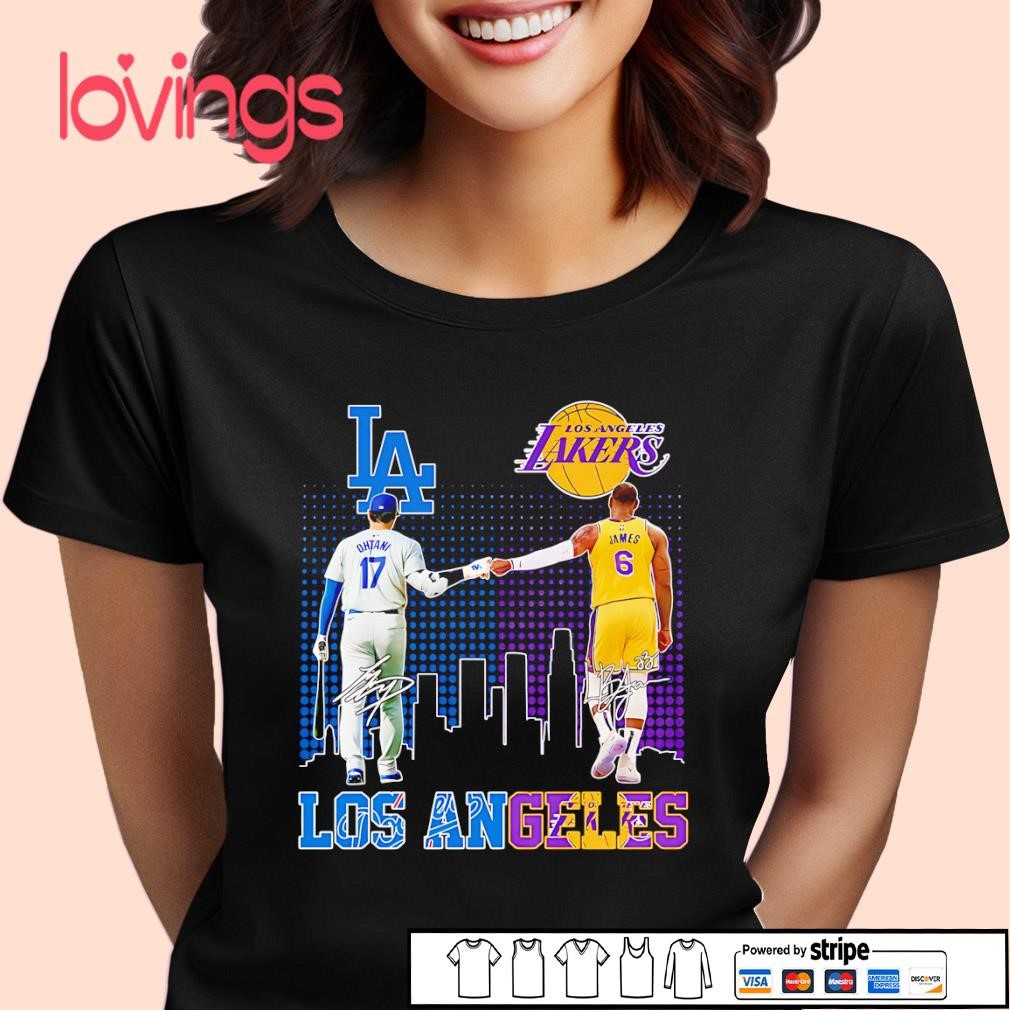 Dodgers Shohei Ohtani x Lakers LeBron James Los Angeles skyline