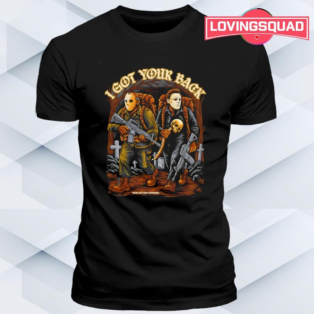 Jason Voorhees from Friday the 13th x Michael Myers from Halloween i got  your back shirt, merch, gear \u0026 apparel, image size:1010x1010