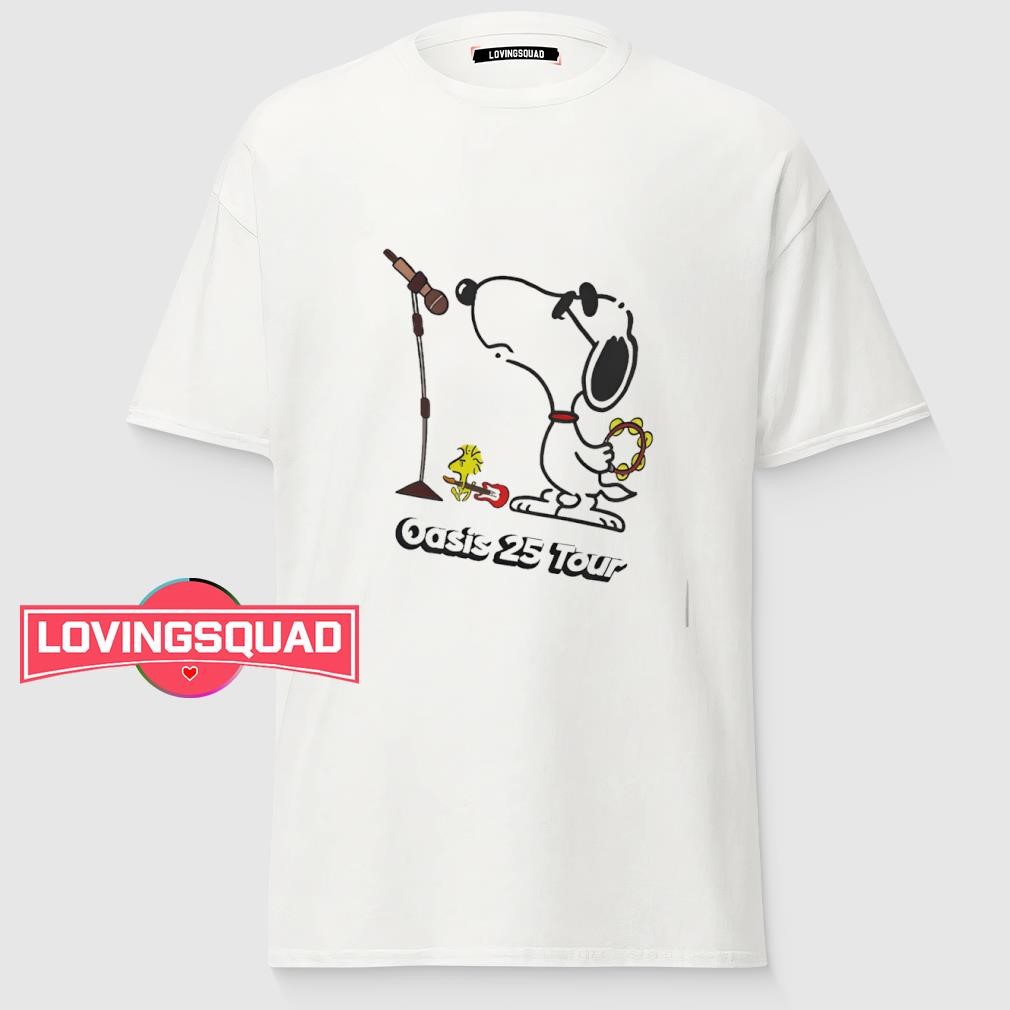 Oasis 25 Tour Snoopy Singing Rock shirt, merch, gear & apparel