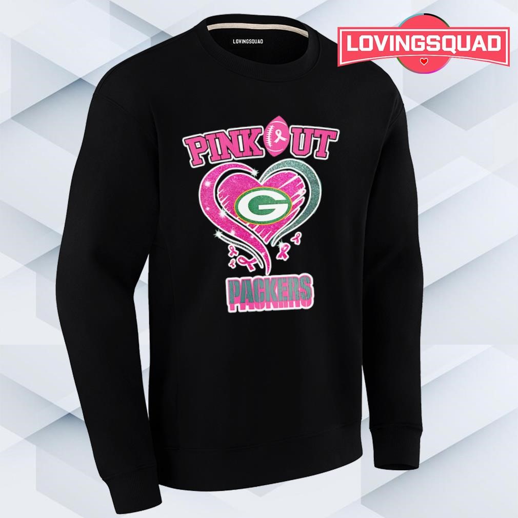 Green Bay Packers Pink Out Packers heart Diamond shirt, merch, gear \u0026  apparel, image size:1010x1010