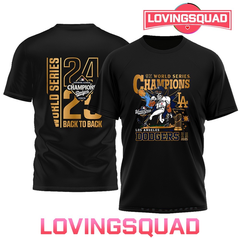 Los Angeles Dodgers 2025 9x World Series Champions back to back T