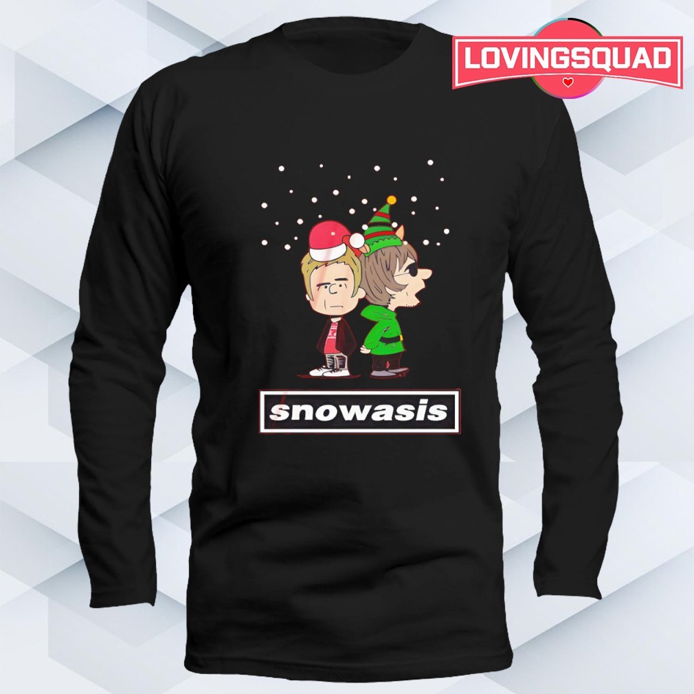 Oasis Liam and Noel Gallagher in Snowasis Xmas shirt, merch, gear