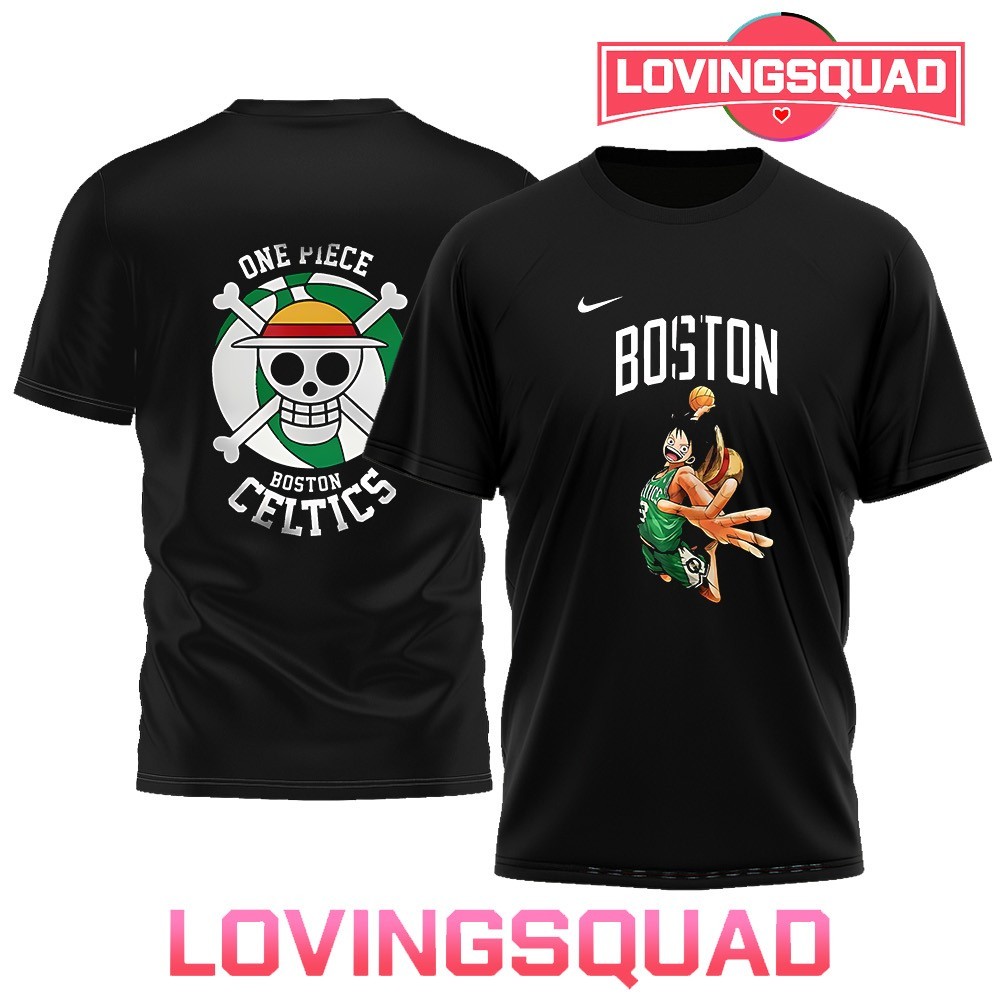 Boston Celtics x One Piece Luffy basketball pose shirt, merch