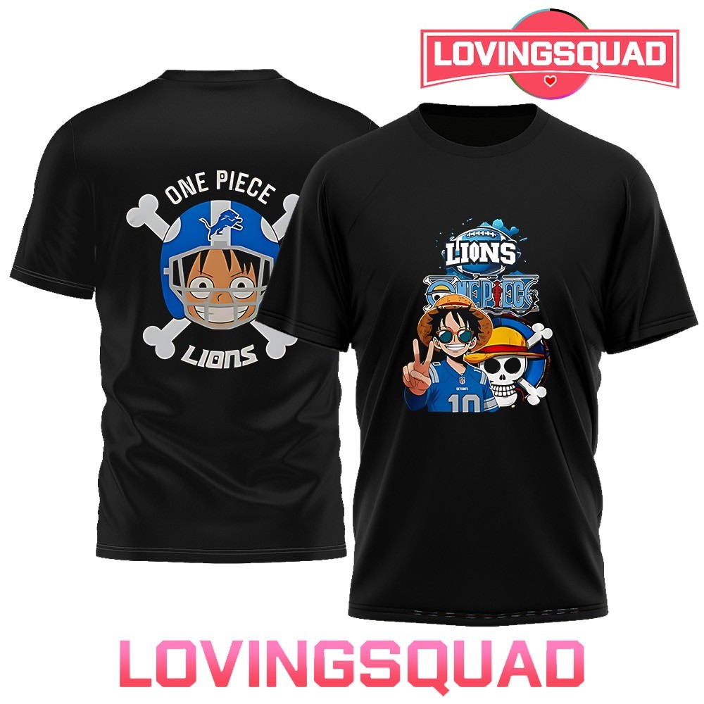 Detroit Lions x One Piece Luffy straw hat logo parody Double-Sided