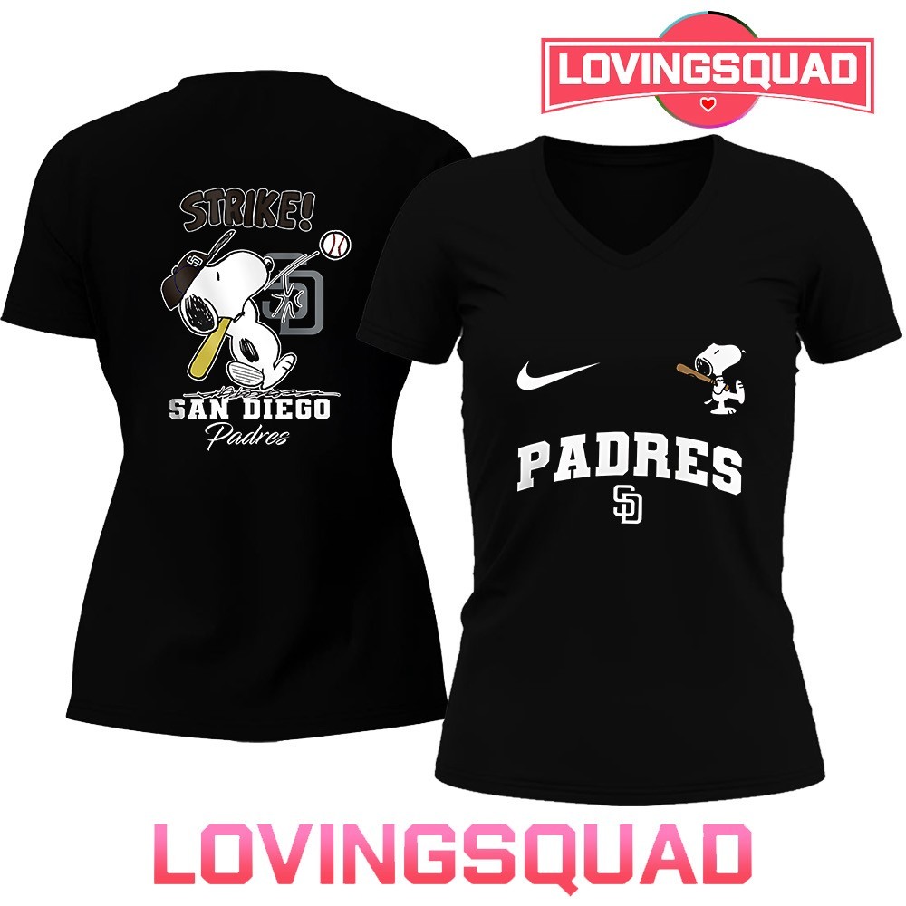 San Diego Padres x Peanuts Snoopy strike baseball Double-Sided Graphic  T-Shirt, merch, gear & apparel